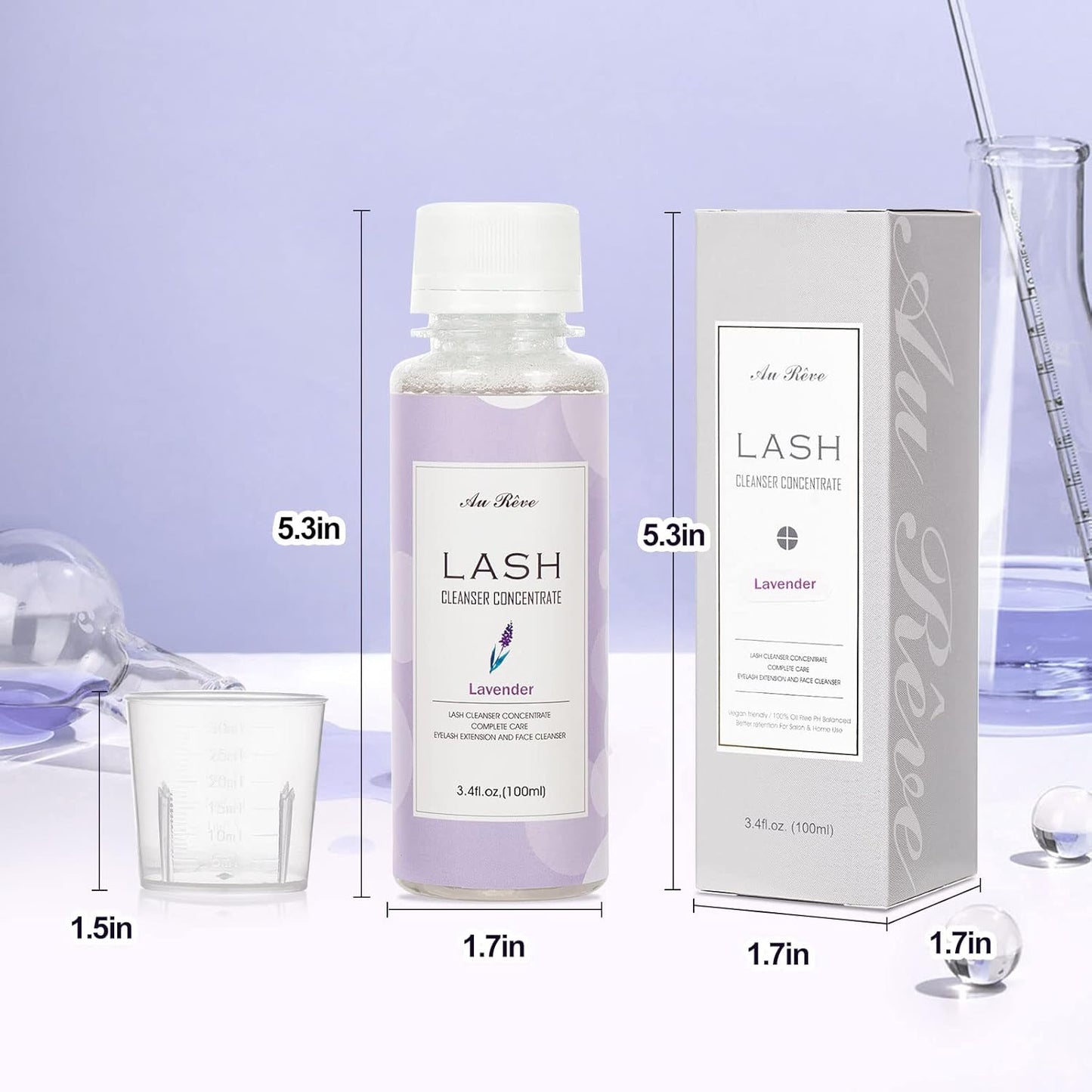 Eyelash Cleanser Concentrate 100ml Eyelash Extension Cleanser Inside the Eyelash Extension Kit Oil-Free Eyelash Extension Shampoo Perfect for Salon-Can Make Ten 60ml bottles of Lash Shampoo，Lavender