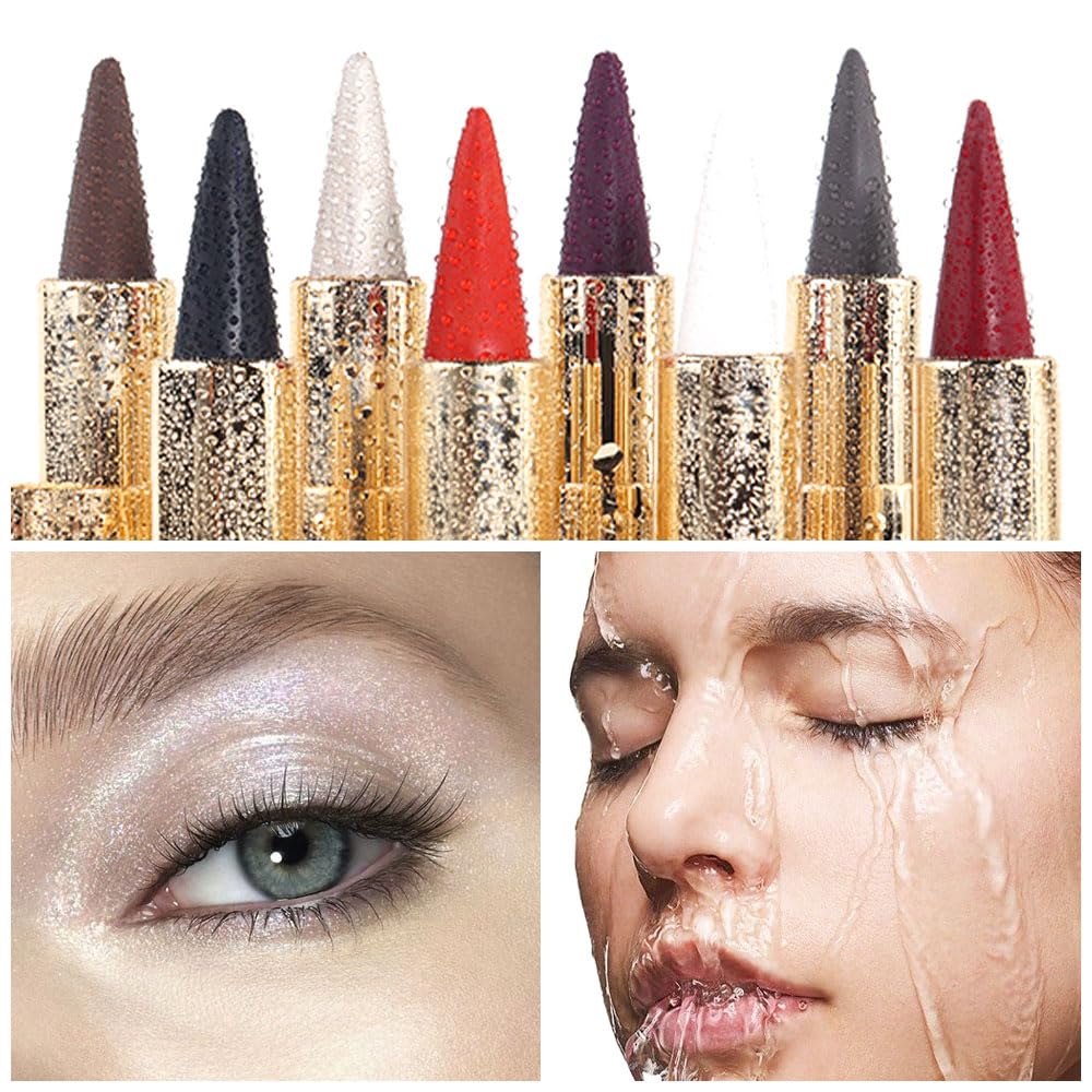 Kaely Silver Gel Eyeliner Pencil,Waterproof Smudge Proof Eye Liner Pen,Cat Eye Goth Halloween Makeup,Eye Black Face Paint Lipstick Crayon,Color Colorful Eyeliner Eyeshadow Stick,01