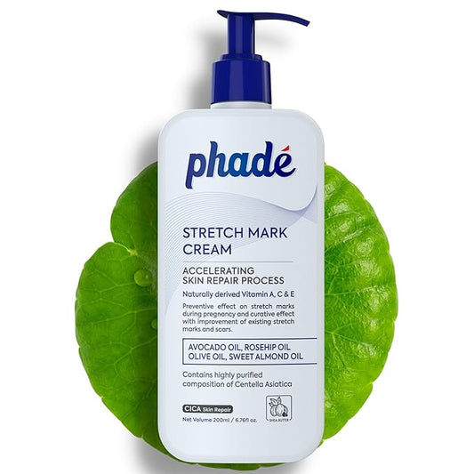 Phade Stretch Mark Cream with CICA - 200ml | Pregnancy, Scars, Uneven Skin Tone, Aging | Dermatologist Tested, Clinically Proven Formula for Stretch Marks, Hydration, and Skin Repair