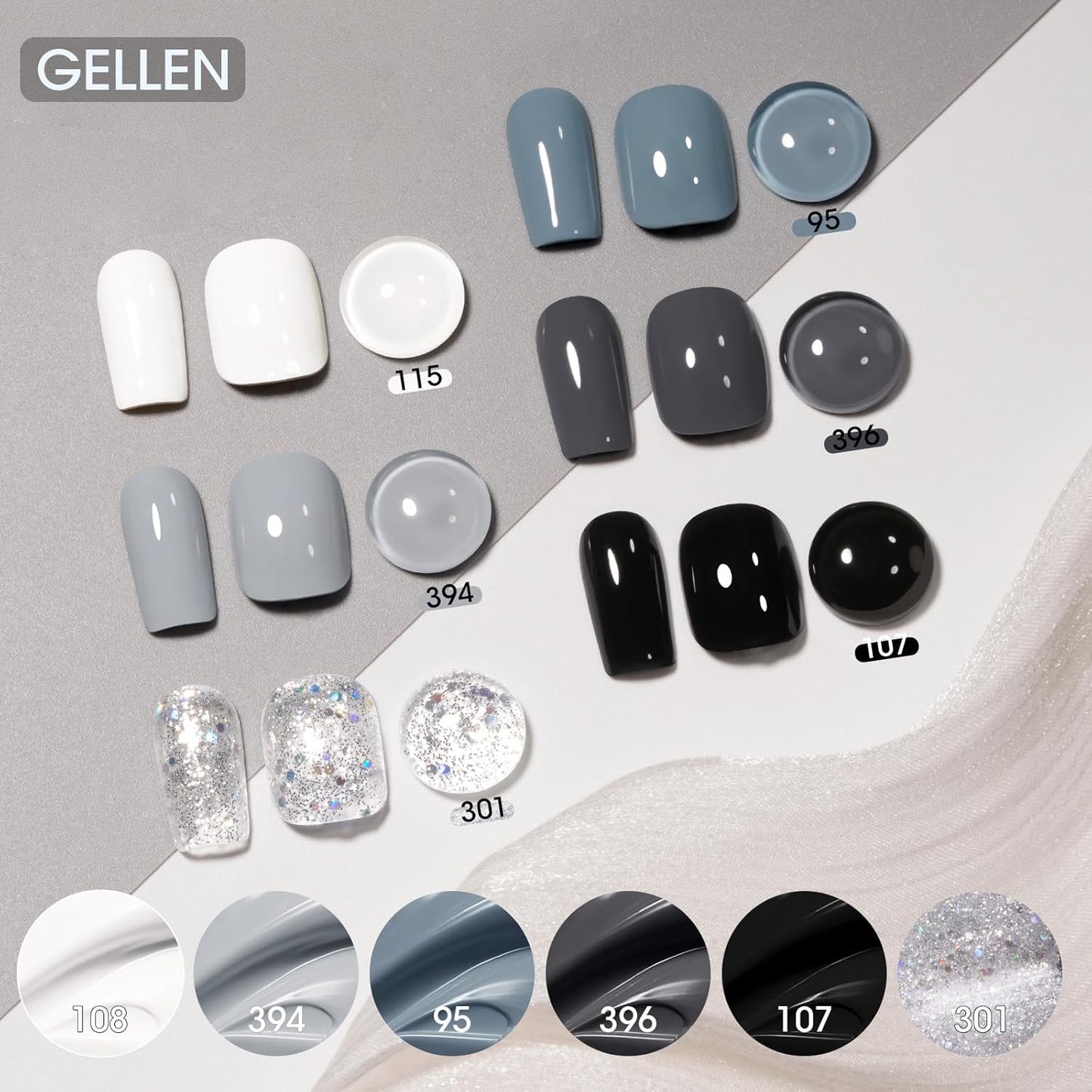 GELLEN Black White Gray Nail Polish Set, Quick Dry Natural Traditional Regular Nail Polish Fall Winter 6 Colors for Fingernails Toe Nails Home Salon, Not UV Gel, Hema Free, Toxin Free
