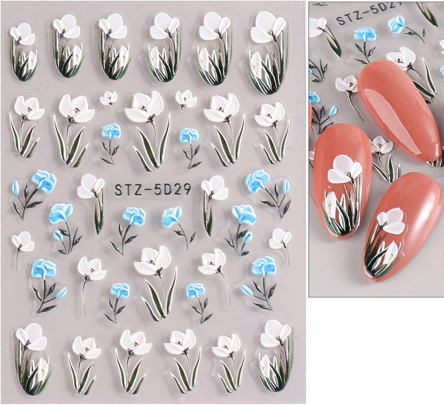 JMEOWIO 3D Embossed Flower Spring Nail Art Stickers Decals Self-Adhesive Pegatinas Uñas 5D Summer Colorful Floral Nail Supplies Nail Art Design Decoration Accessories 4 Sheets