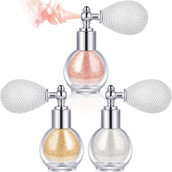 3 Pcs Glitter Spray for Hair and Body, Highlighter Shimmering Spray Powder High Gloss Body Glitter Spray Sparkle Powder for Face Body Cosmetic, Champagne, Pearl White, Bronze Color