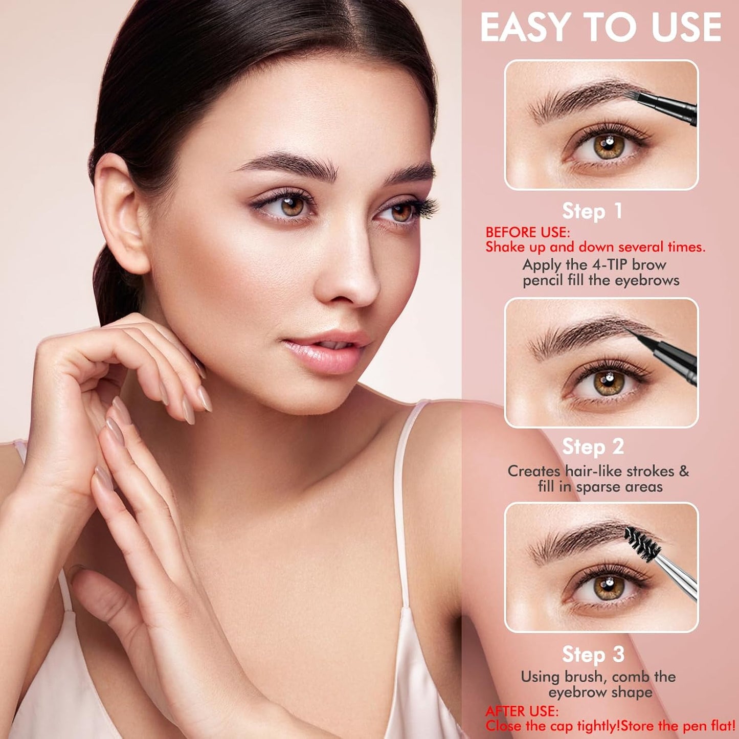 Eyebrow Pencil,2-in-1 Waterproof Eyebrow Pen with 4 Tip Brow Pen and Ultra-Precise Brow Pencil,with Dual-ended Eyebrow Brush,Eyebrow Makeup for Natural Looking Eyebrows - Taupe