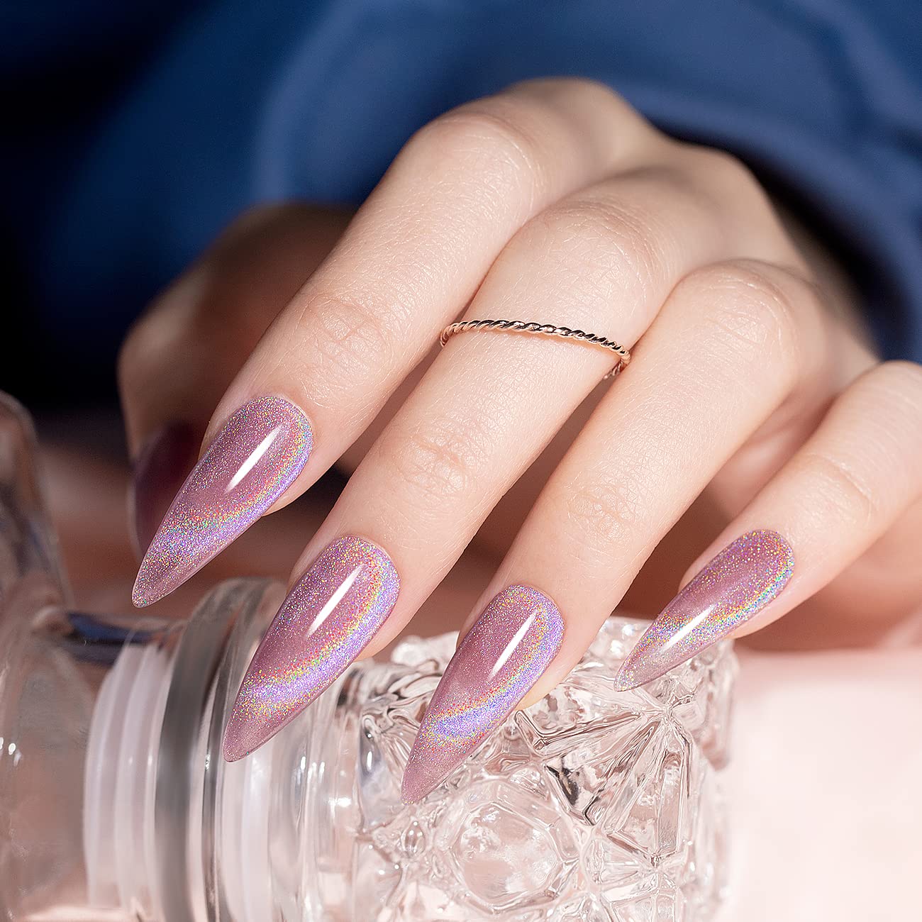 RARJSM Cat Eye Gel Nail Polish, Galaxy Chameleon Magnetic Gel Pink Holographic Glitter Soak Off U V L E D DIY Manicure Art for Salon Designs and Home DIY 7.5ML/0.26fl oz