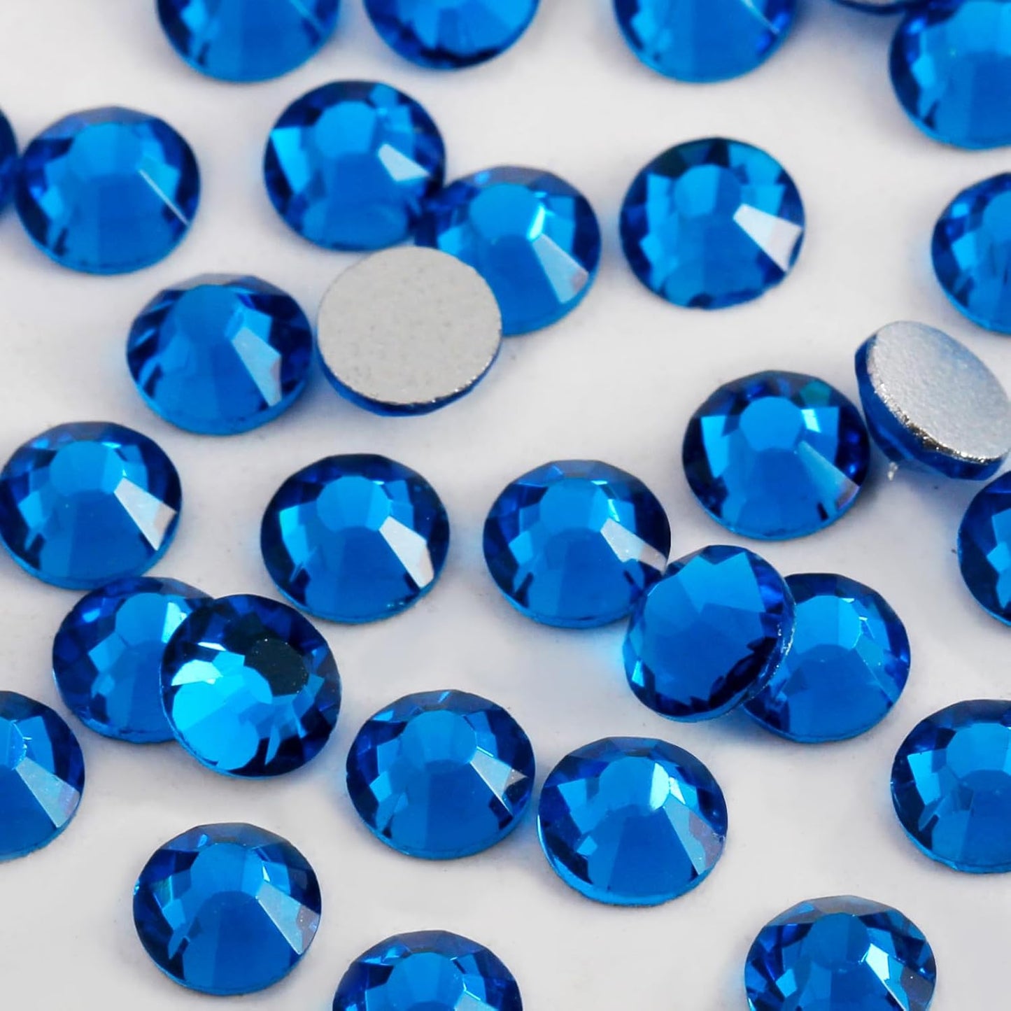 2000 PCS SS16 Flatback Rhinestones,12-Facet Diamond-Cut Glass Gems for Nail Art,Clothing,DIY Crafts,Glue-On Decoration Stones with Silver Backing,Capri Blue