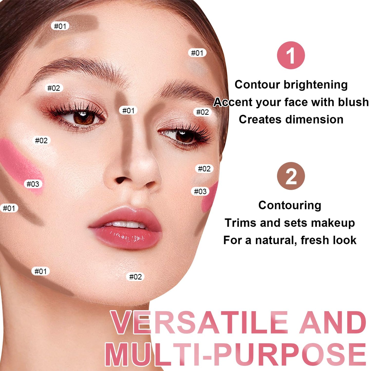 6 Colors Cream Contour Stick Makeup Kit, Shades with Highlighter, Blush and Double-End Bronzer Contour Stick for Sculpt the Cheeks, Long Lasting, Waterproof, Matte & Dewy Finish(SET A)