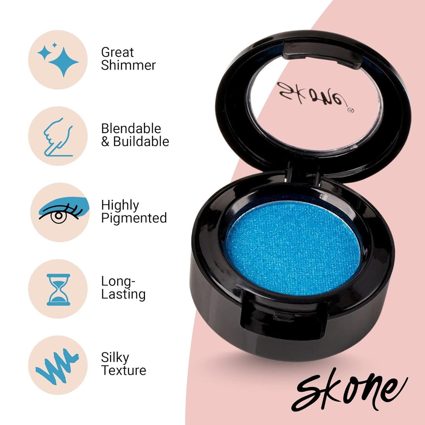 Skone Cosmetics Gems Eye Shadow, Highly Pigmented, Longwear Eye Makeup, Single Eyeshadow with Pro Shimmery Finish - Ultra-Blendable, Slightly Shimmer Shades - Blue Eyeshadow - Candles