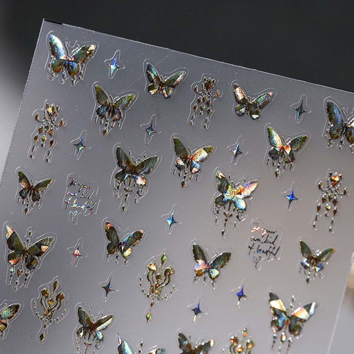 Butterfly Nail Art Stickers 5D Embossed Jelly Nail Decals Aurora Gold Butterfly Nail Stickers Self Adhesive Butterflies Nails Supplies for Women Girls Manicure Decoration 1Sheet