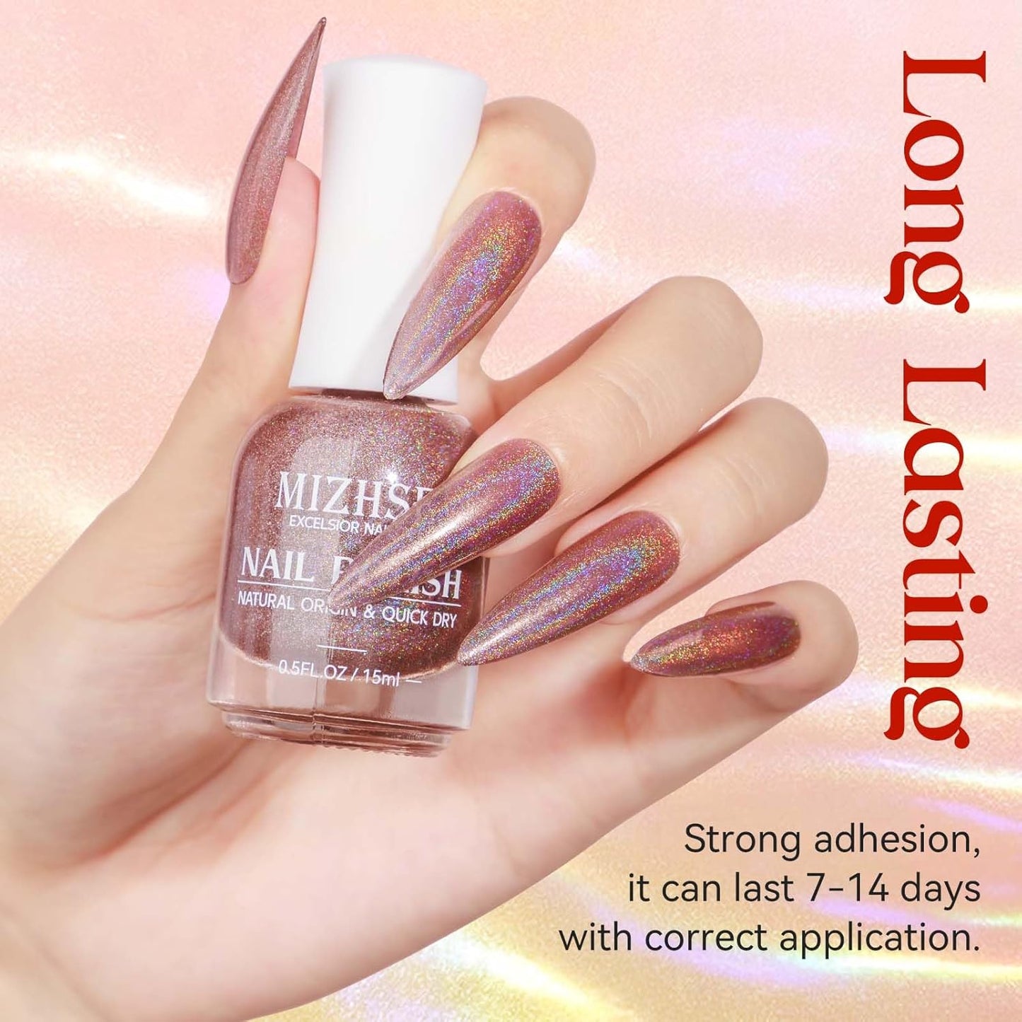 MIZHSE Holographic Nail Polish, Brown Glitter Nail Polish Air Dry Fast, 15 ml Fall Color High Glossy Shimmery Nail Pigment Oil-based Laser Iridescent Chrome Nail Art Salon Manicure Home