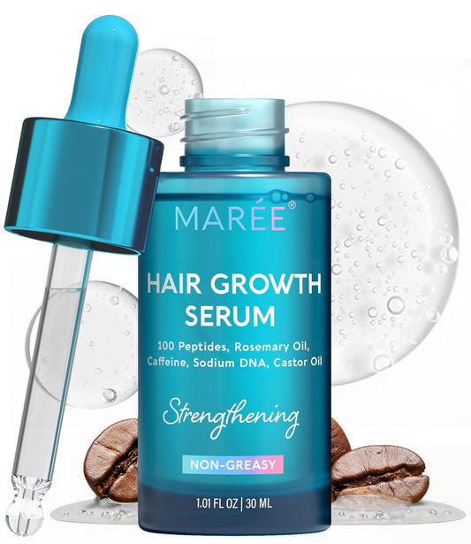 MAREE Hair Growth Serum - Caffeine Peptides Castor Rosemary Oil for Hair Growth - Products for Women & Men - Hair Oils for Hair Growth - Hair Regrowth Tonic - Scalp Serum - Suero Para El Cabello