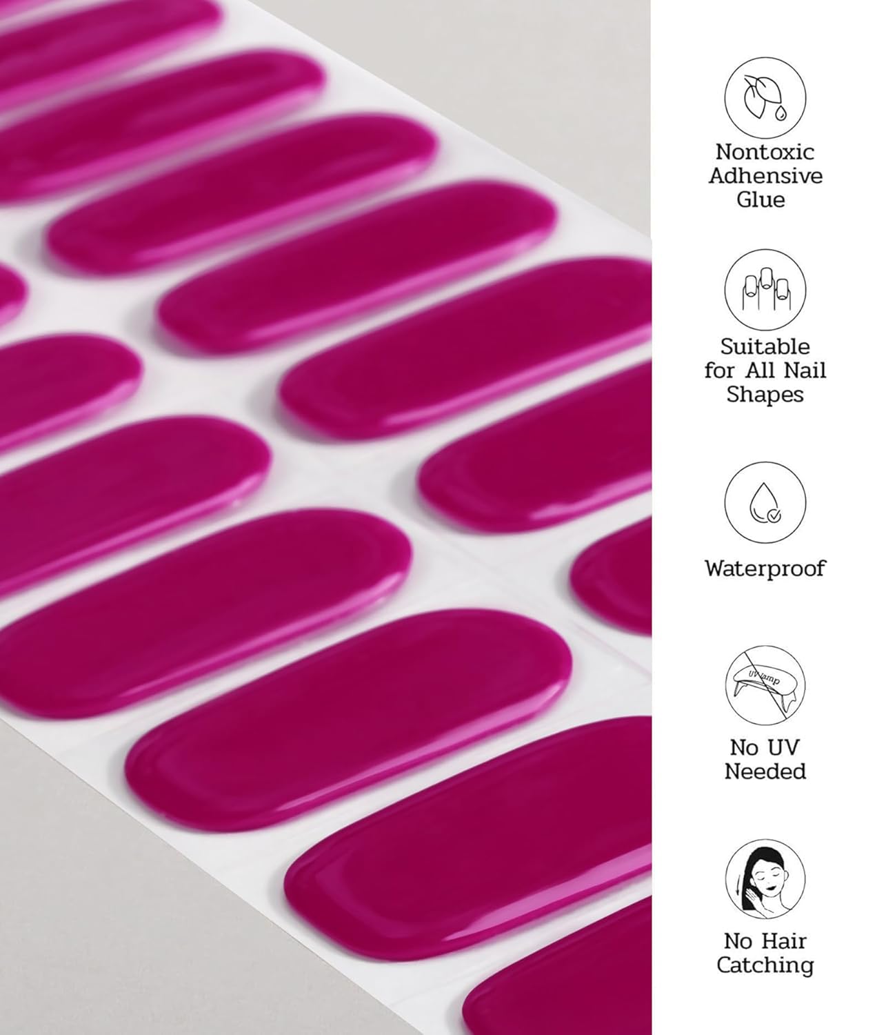 Nail Polish Strips - 22 Pcs Salon Quality Gel Nail Stickers - Long Lasting Wraps (Neon Pink Allure)