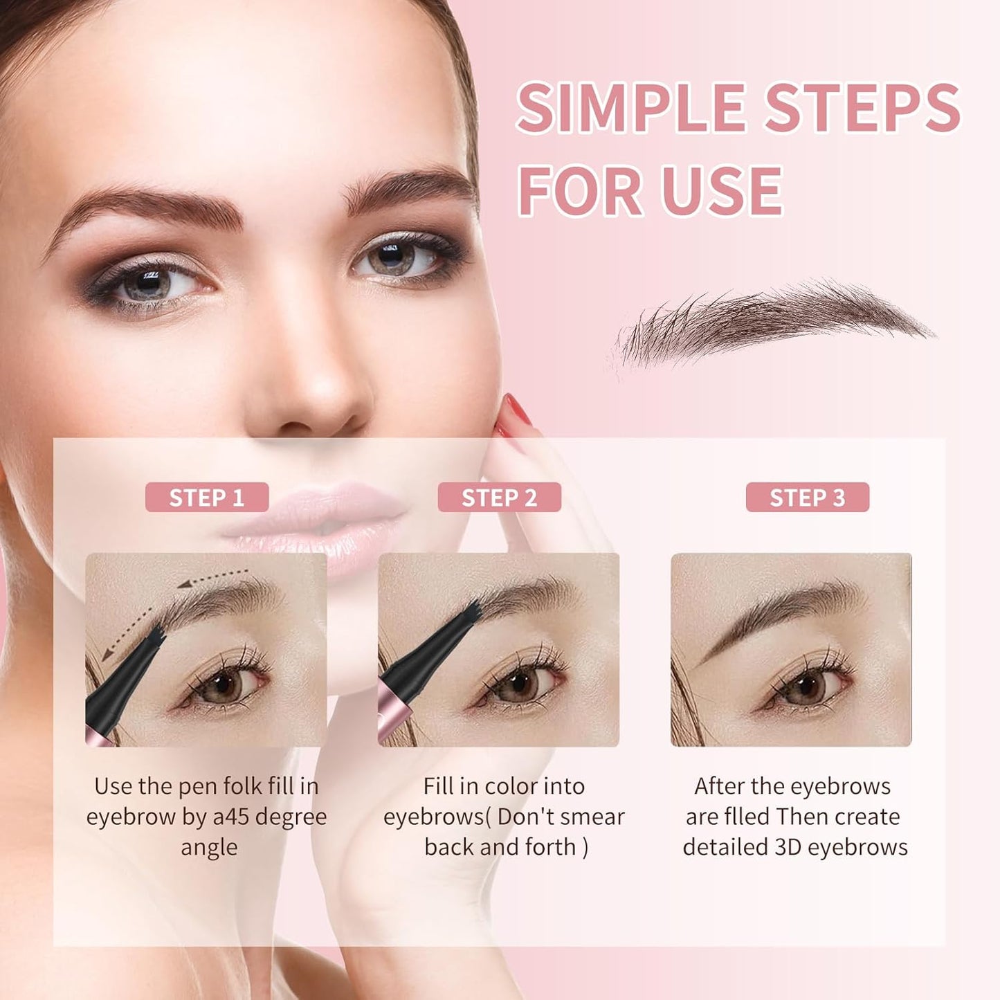 Eyebrow Pencils for Women - Microblading Eyebrow Pencil with Precise 4-Fork-Tip Waterproof Eyebrow Pen Smudge-Proof Eye Brow Pencils Create Natural Hair-Like Brows, Last All-Day, Black