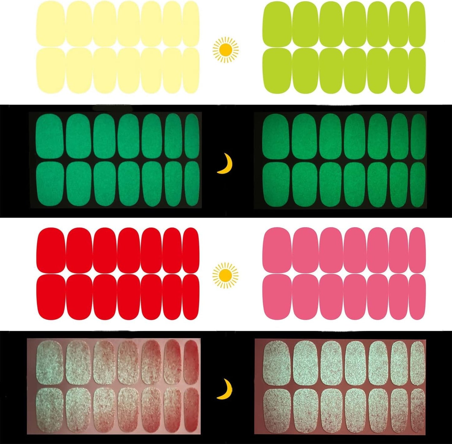 JERCLITY 168 Pieces 12 Sheets Luminous Solid Color Nail Polish Strips Glow in The Dark Nail Wraps for Short Nails Nail Decals Self-Adhesive Nail Stickers Full Nail Wraps for Women Girls Nail Art