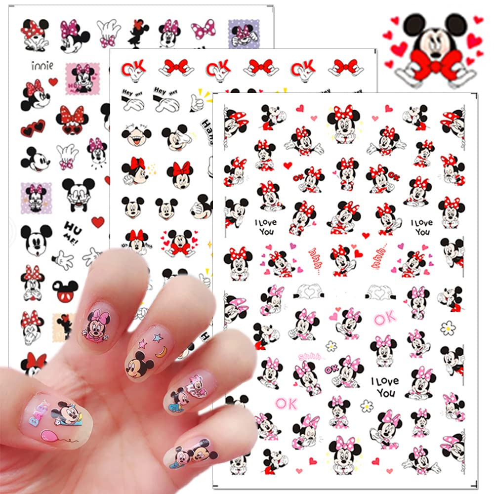 Kawaii Nail Art Stickers 8 Sheets Cute Nail Decals 3D Self Adhesive Mouse Anime Design Cartoon Nail Stickers for Women Girls DIY Cute Manicure Tips Decorations Supplies