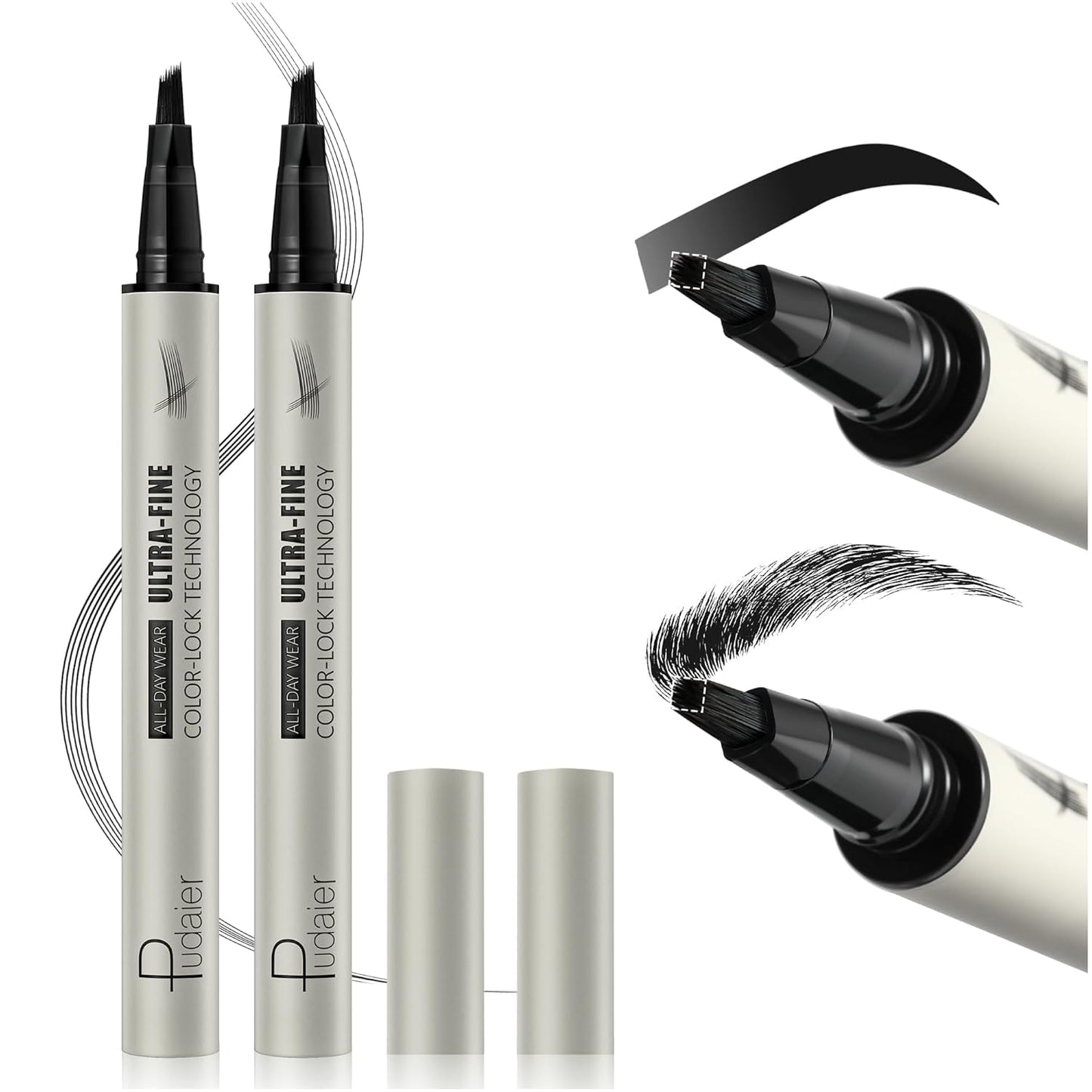 2 Pack Microblading Eyebrow Pen and Brow Tint for Women with Angled Brush & Dip to Effortlessly Create Natural Hair Like Brows, Waterproof Fast Eye Brow Makeup Pencil, Last All Day (Chocolate)