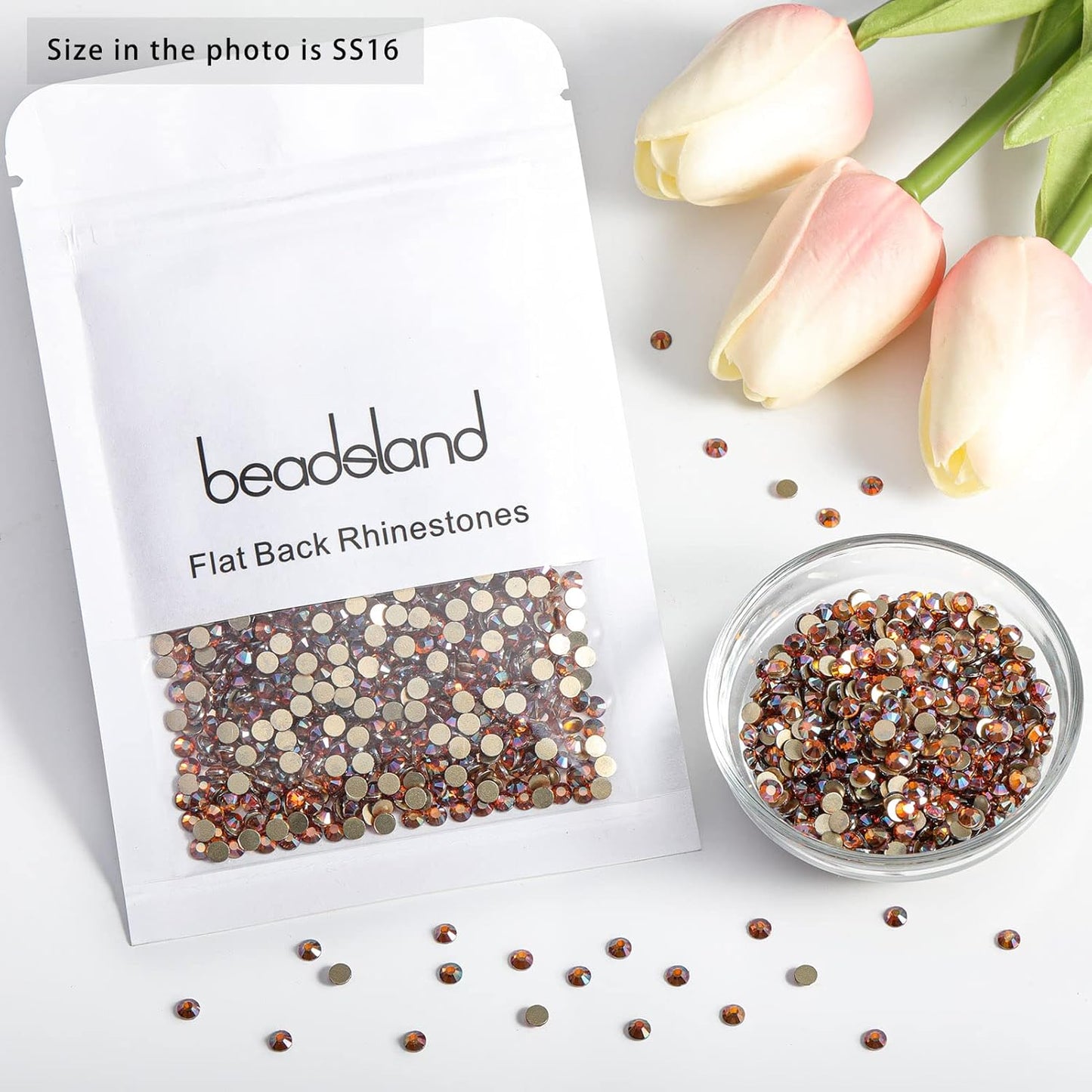 Beadsland 1440 Pieces Flat Back Crystal Rhinestones Round Gems,Amber,SS16,3.8-4.0mm