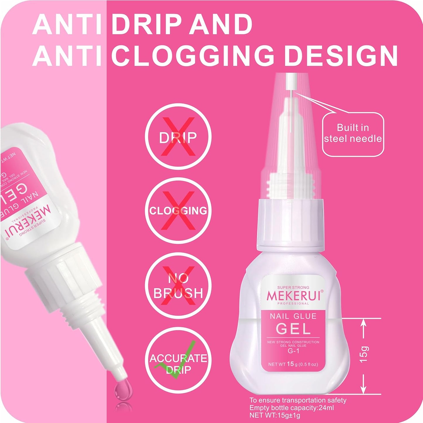 Mekerui's Super Strong Nail Glue is Perfect for Press - on Nails. drip - Proof and Clog - Proof, Dries in 7 Seconds Without UV Light, Lasts Over 30 Days, is Waterproof, and has Professional Salon