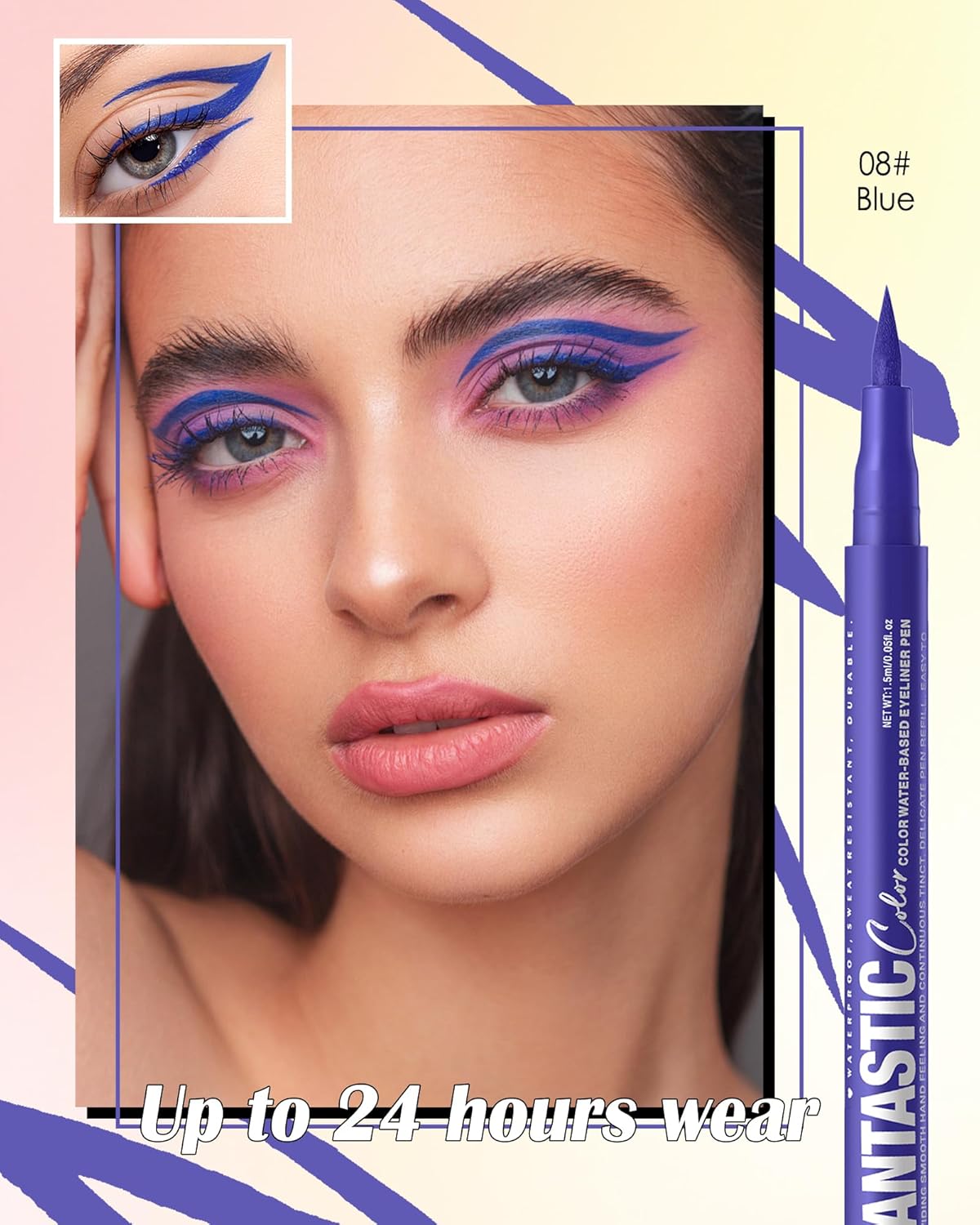 Blue Matte Liquid Eyeliner Pencil, Colorful High Pigmented Waterline Eye liner Waterproof Pen, Bright Colored Smudgeproof Long Lasting Eyeliner Pen Christmas Party Festival Makeup Gift for Women-08