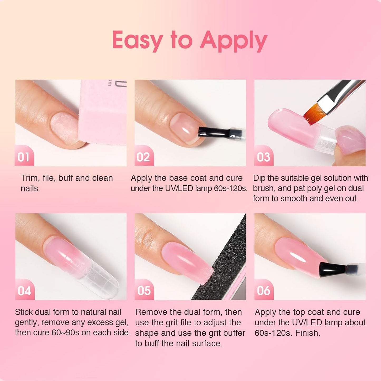 ROSALIND Poly Nail Gel Kit -8 Colors + White Brown Accessories Clear Nude Poly Nails Gel Starter Kit With Slip Solution Nude Pink Extensions Set with Mini UV Lamp