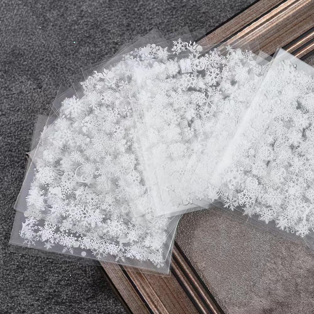 30 Sheet Silver Snowflake Nail Decals - Self Adhesive 3D Nail Art Stickers for Christmas Manicure Decoration
