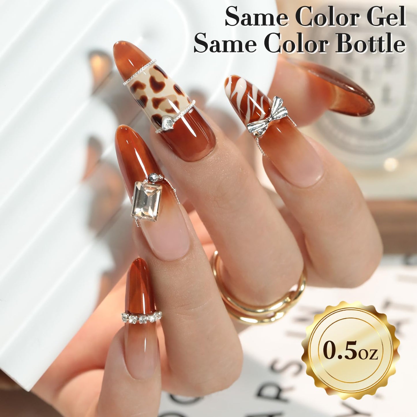 Double Rhythm 0.5 Oz Jelly Gel Polish Same Color Same Bottle Sheer Neutral Natural Light Milky Pastel 15ML Translucent Polish Art DIY at Home (Dark Brown-A1673)