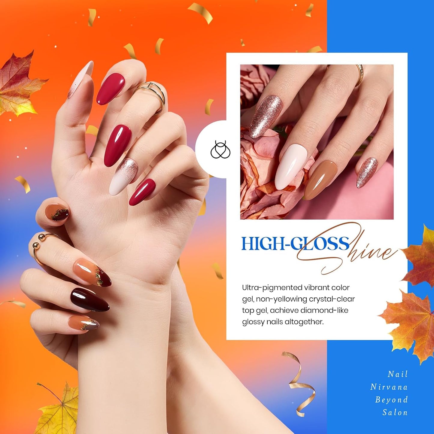 Beetles Gel Nail Polish Kit, 23Pcs Fall Nude Pink Brown Burgundy Red Gel Polish Set with Base Top Coat Verse of Roses Kit, Soak off Uv Gel Golden Glitter Holiday Nail for Women