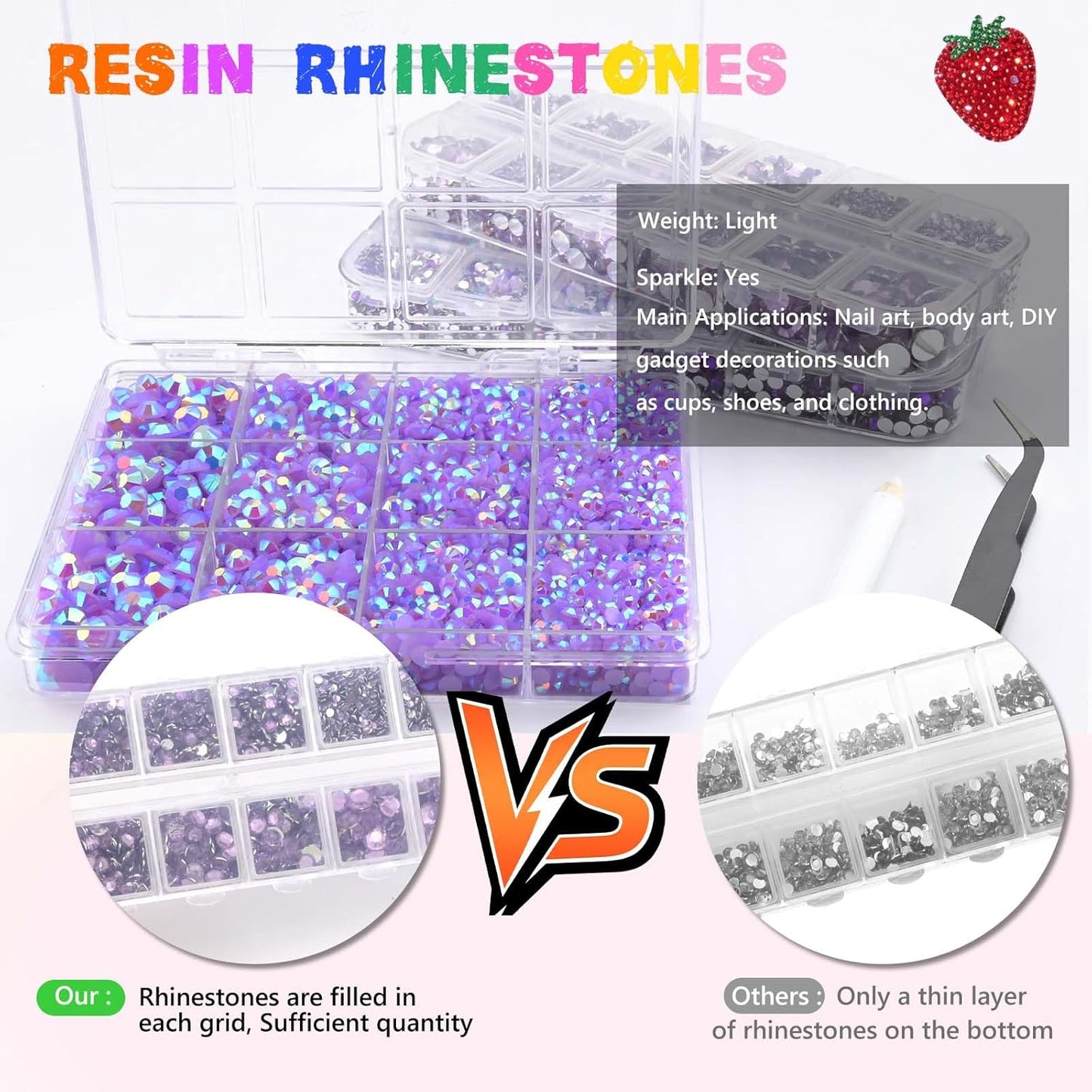Morcheiong 17000Pcs Resin Rhinestones Purple Flatback Crystals Diamond Includes Tweezers and Pickup Pen Suitable for Crafting DIY Nail Art Makeup Wedding Dress Clothing Mug