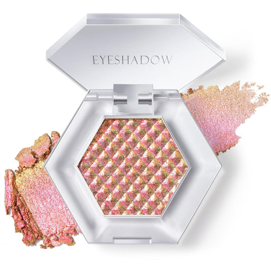 Chameleon Rose Gold Glitter Eyeshadow, Cream to Powder Shimmer Multichrome Single Eyeshadow, Sparkling Holographic Color Shifting Eye Brightener Highlighter Makeup Palette 03