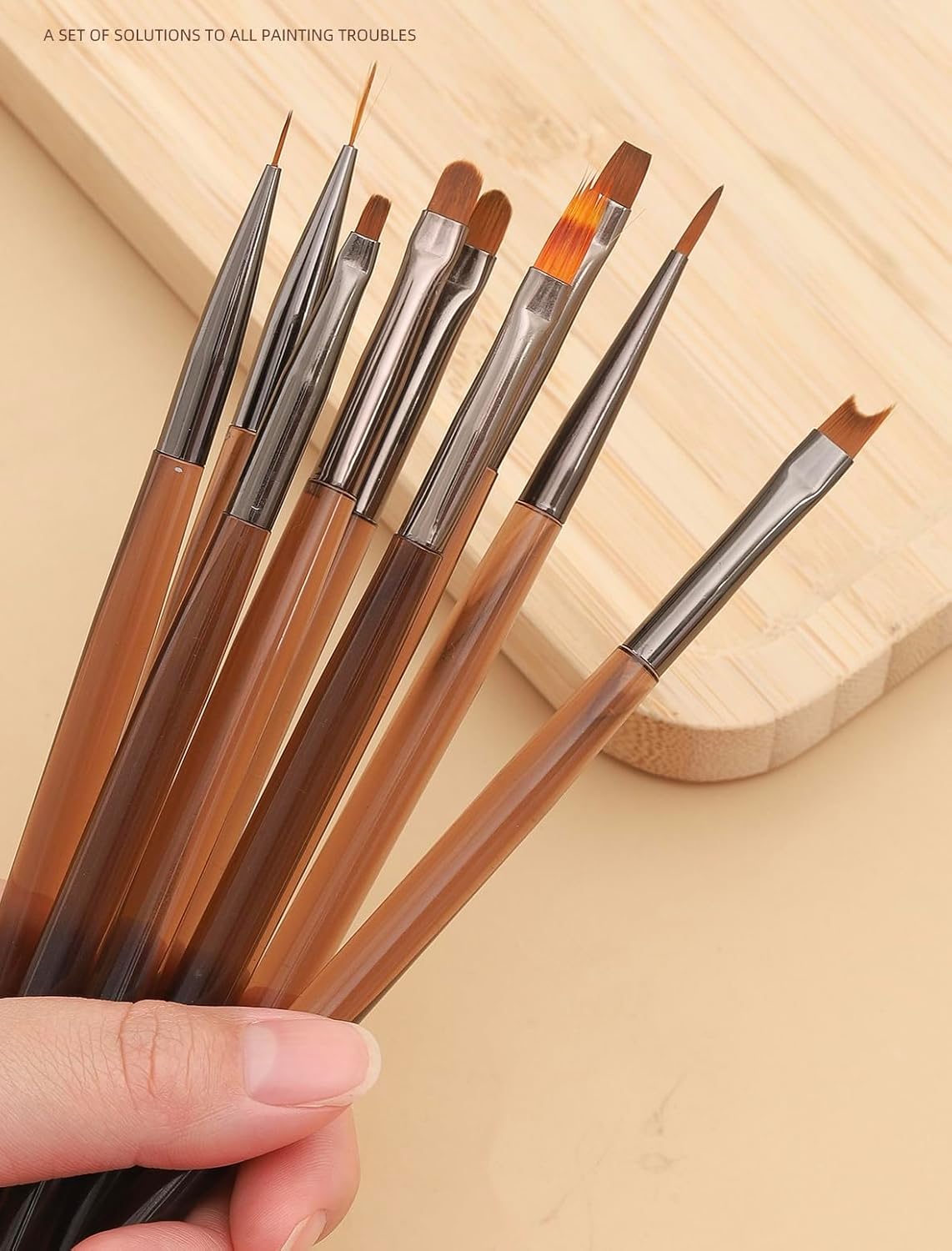 Nail Art Brushes Set, 9pcs Nail Design Painting Brushes, Professional Nail Art Design Brushes, Nail Fine Liner Brushes,Brown
