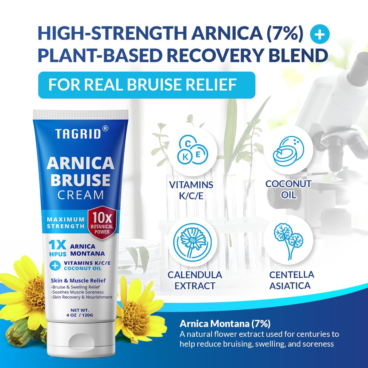 TAGRID Arnica Cream: Maximum Strength Fast Pain Relief Bruise Cream with Vitamin K for Bruising and Swelling on Thin Skin, Joint Pain, Muscle Pain, Soreness (4 OZ)