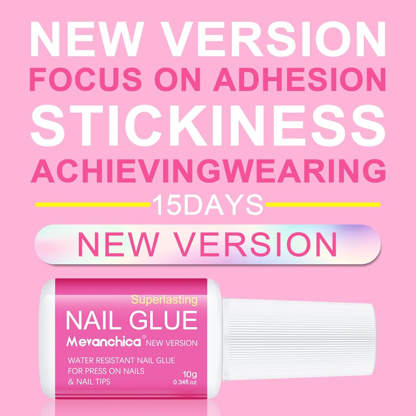 Super Strong Nail Glue for Press ons,Nail Tips&Acrylic Fingernails(10ml) New Version Brush Tip Applicator for Press On Nails,Extra Strong Adhesion/Stickiness Long Lasting for False Nails