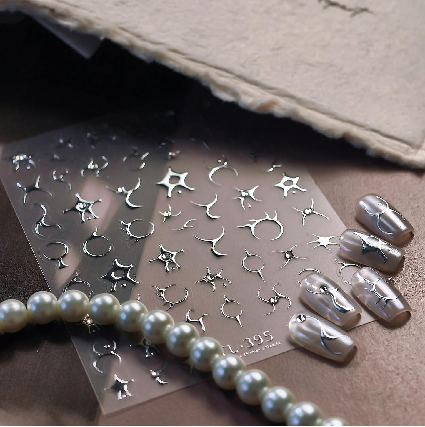 1Pcs Silver Star 5D Embossed Stripe Nail Art Stickers Self Adhesive Punk Style Rhinestone Star Gothic Lines Nail Stickers for Nail Art Silver Nail Decals Y2K Stars Nail Supplies for Women DIY Nails