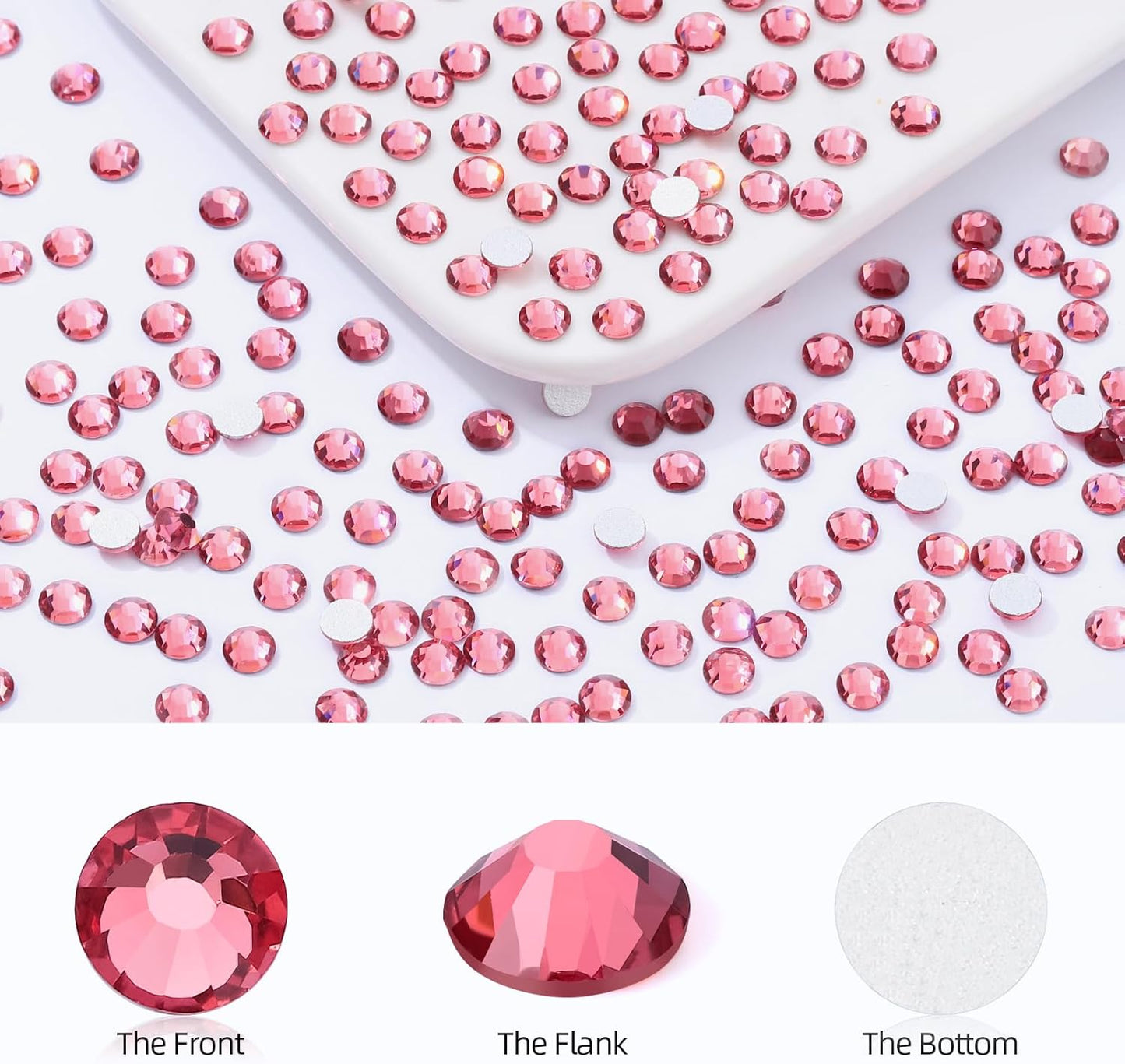Rose Flatback Rhinestones, Glass Rhinestones for Nail Art and Craft, Glue Fix, Loose Crystal Gemstones(Rose, SS34, 288pcs, 7.1-7.3mm)