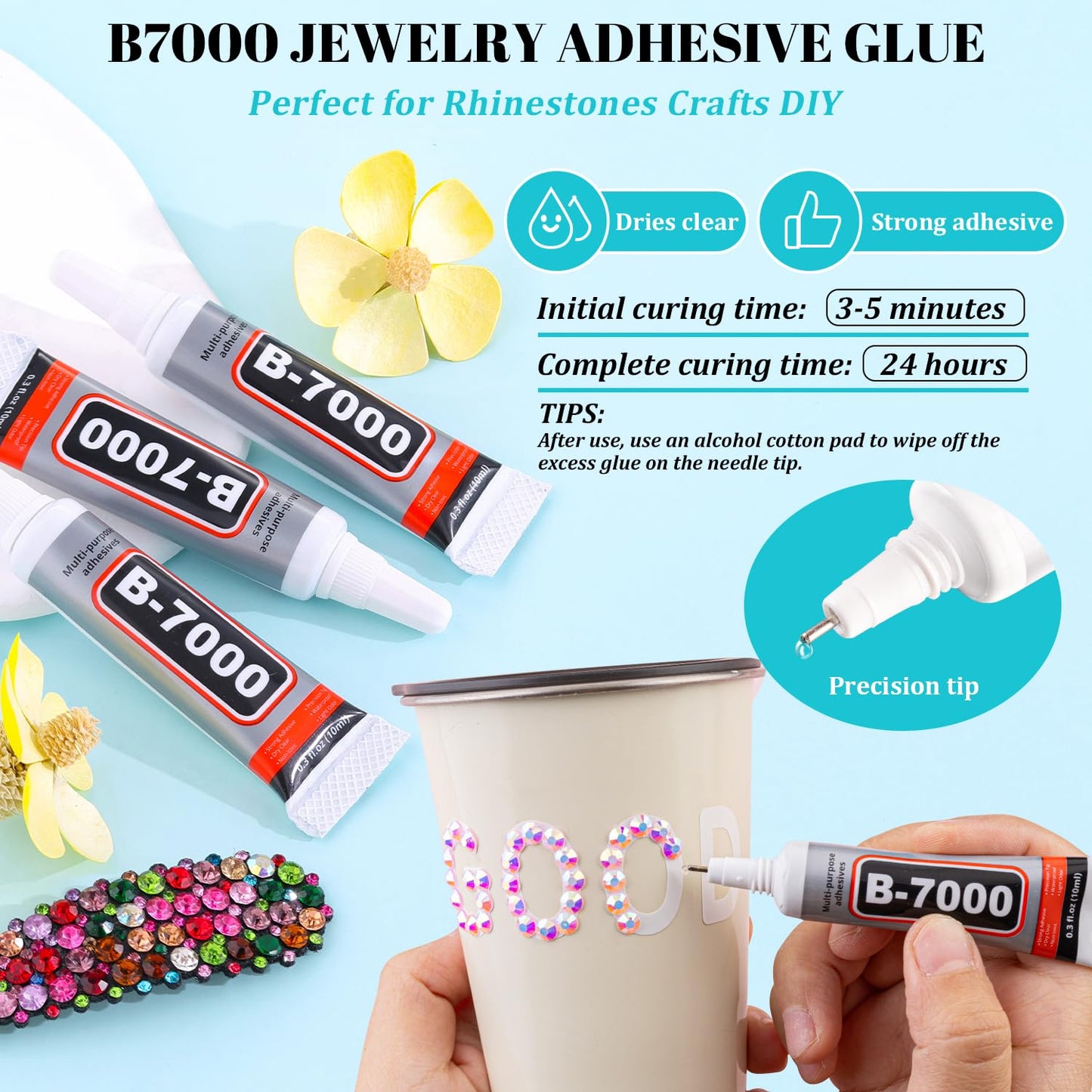 6100Pcs Jelly Resin Rhinestones for Crafting with 2Pcs 10ml B7000 Jewelry Glue, 1 Box Flatback Crystals Diamond (Light Pink AB) for Bedazzling Crafts DIY Nail Art Non Hotfix Gems for Clothing Shoes