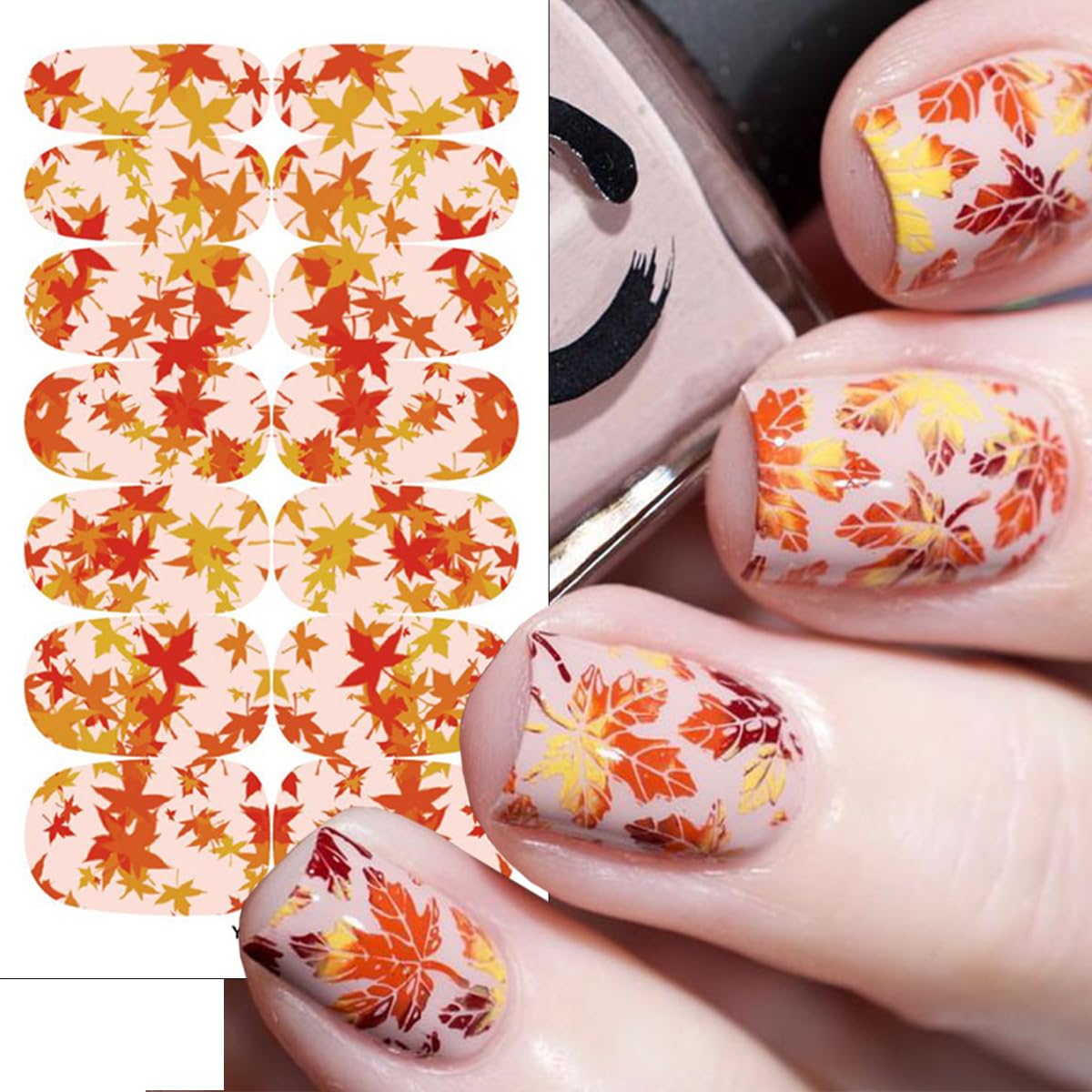 6 Fall Gel Nail Strips Maple Leaf Stickers for Women Nail Art Design
