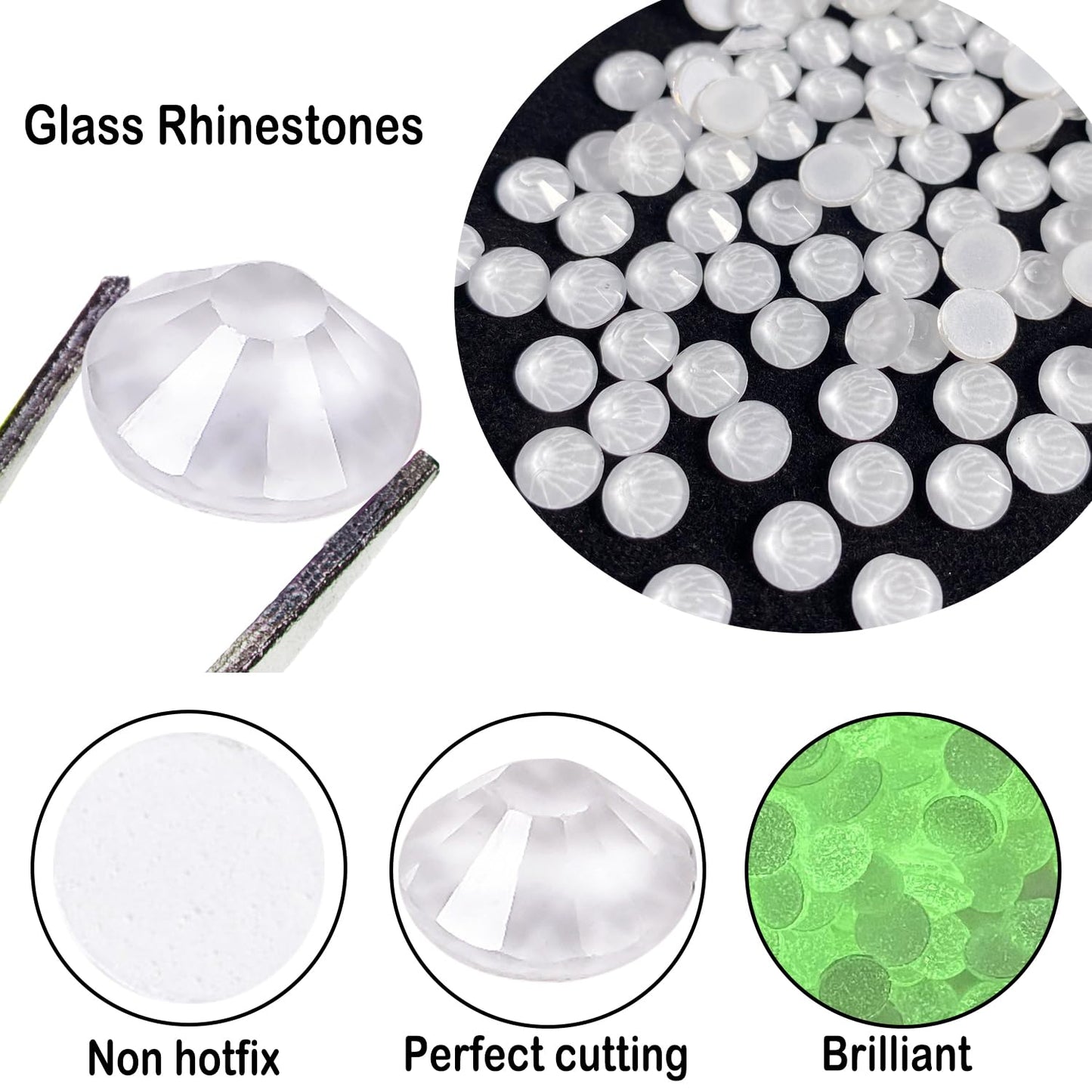 Flatback Glass Rhinestones,Bedazzler Gems 1440pcs Non Hotfix Crystal Rhinestones for Nail Charms Crafts Clothes Tumblers,White Neon,SS10