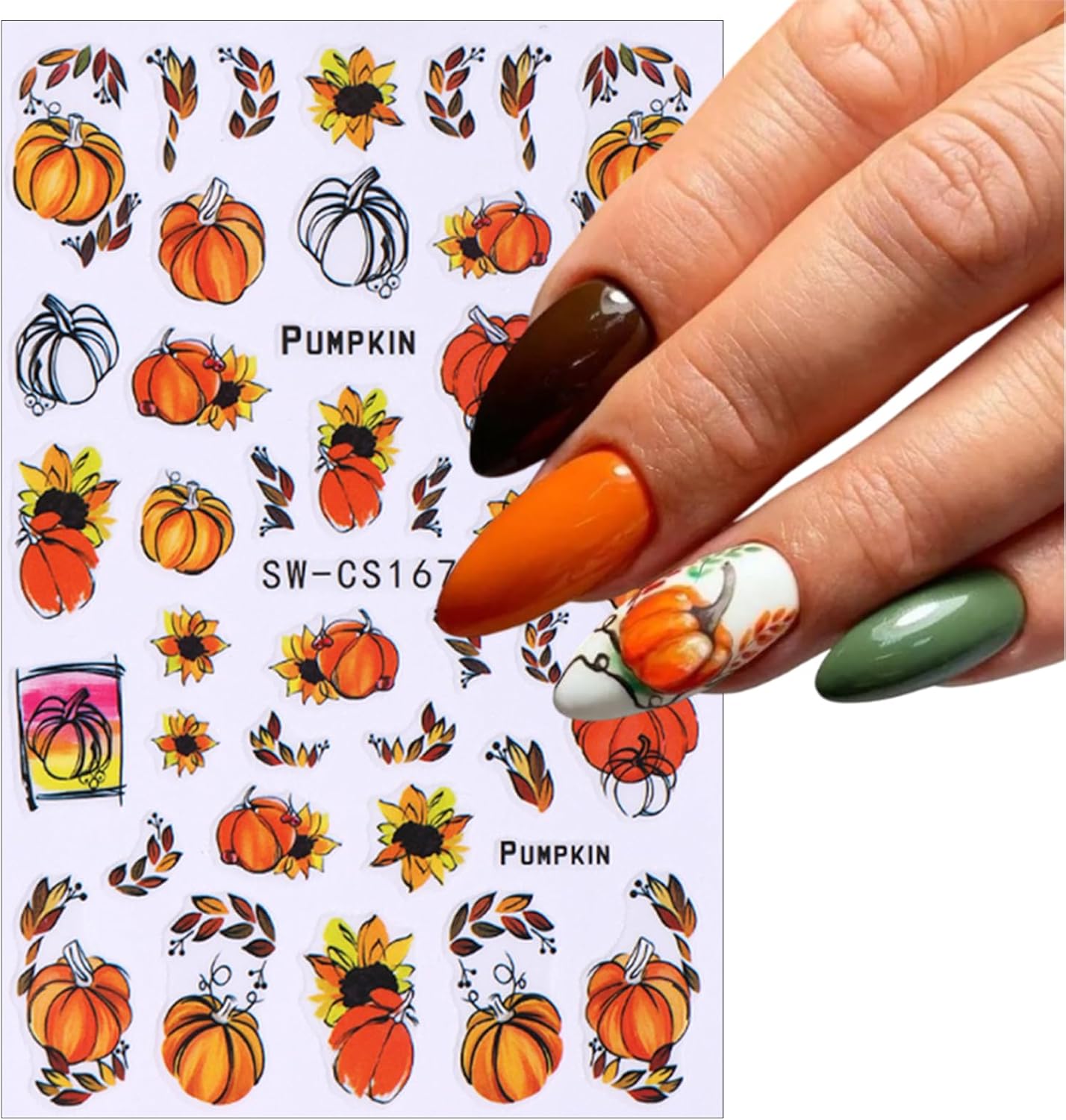 6Sheets Fall Nail Art Stickers 3D Nail Self-Adhesive Sticker Autumn Leaves Pumpkin Designs Nail Decals Ginkgo Leaf Pumpkin Dried Flower Autumn Thanksgiving for Women Girls DIY Nail Decorations
