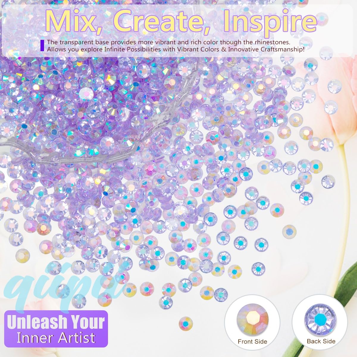 Transparent Light Purple Ab Resin Rhinestones for Crafting 3mm 4mm 5mm Clear Violet Diamonds Flatback Jelly Stones Gems Charms for Nails Face Eyes Makeup Tumblers Bottles Crafts Clothes Shoes