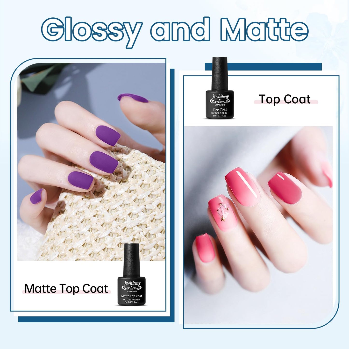 JEWHITENY 14 Colors Poly Nail Gel Kit - All-in-one Kit with Nail Lamp, Builder Gel, Matte & Glossy Top Coat