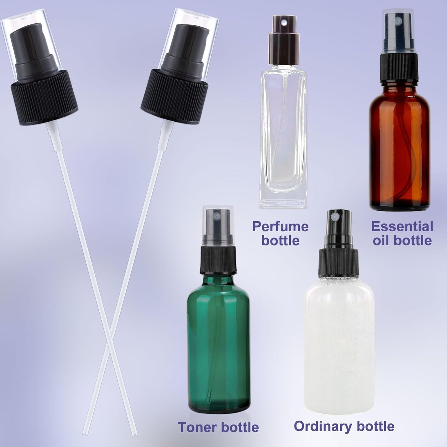 8pcs Sprayer Top Caps, Fine Mist Nozzle Replacement with 5.9" Dip Tube, 24/410 Plastic Sprayer Pump for Perfumes Cleaning Solution- Black