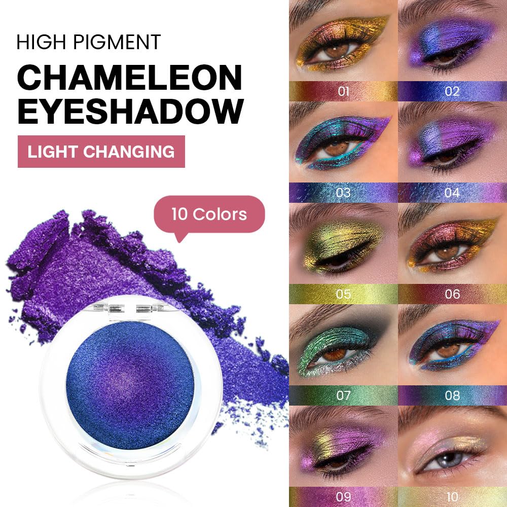 evpct Royal Blue Purple Duochrome Eyeshadow Palette Makeup, Metallic Chameleon Duo Chrome Multichrome Gothic festival Single Eye shadow Palette Makeup for Older Women, Face Glitter Eyeshadow Liquid