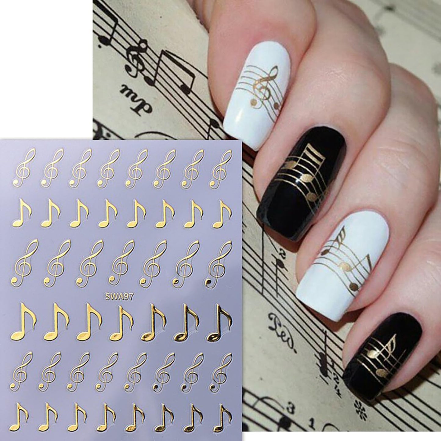 Musical Symbols Nail Art Stickers 3D Self-Adhesive Nails Sticker Music Notation Nail Decals Holographic Decal Decoration for Women Musical Notation Manicure Stickers DIY Nail Art Sticker Supplies