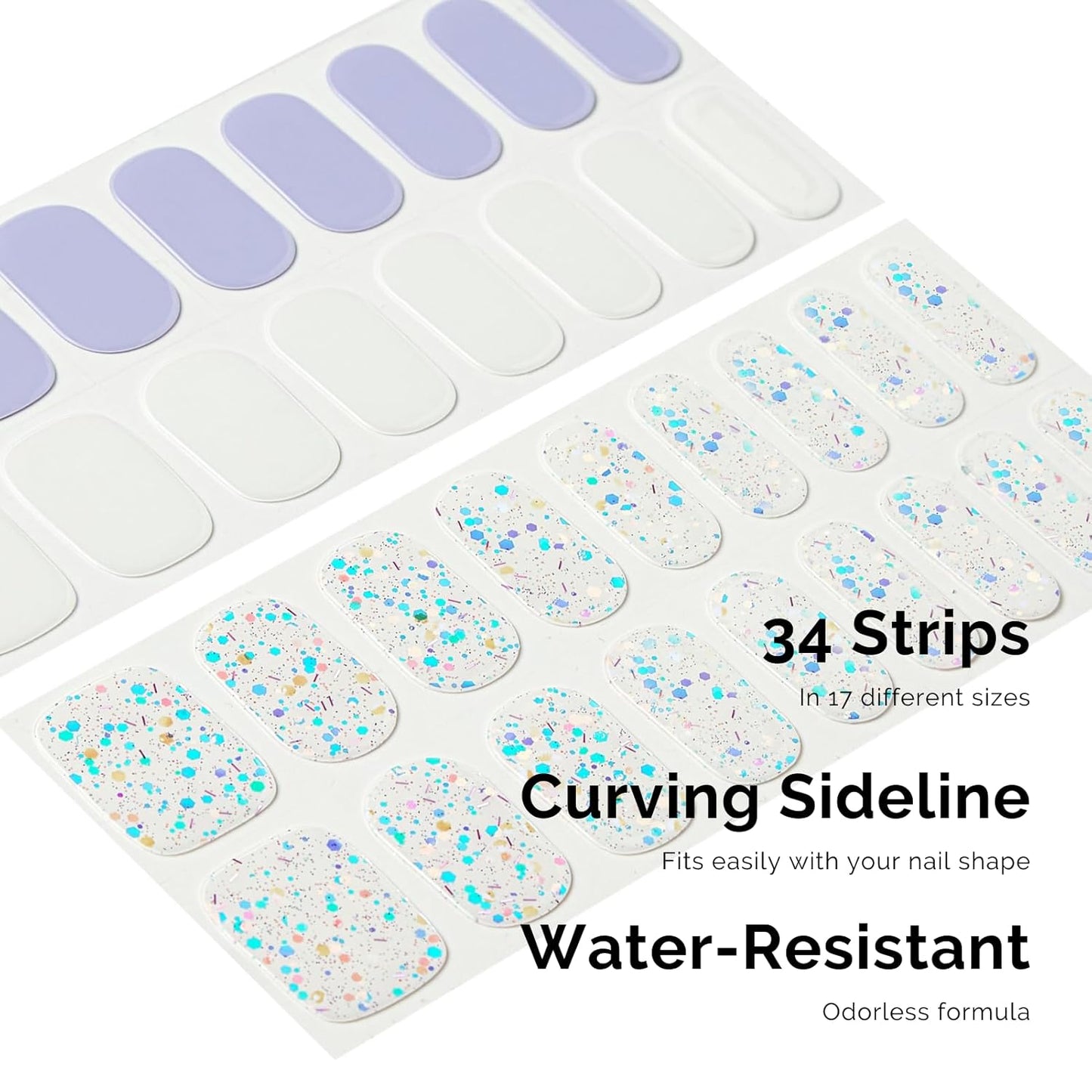 NAILOG Semi Cured Gel Nail Strips 34 pcs| Buy 2 Get 1 UV Lamp | Long Lasting Nail Polish Sticker Wraps with Glossy Gel Finish, Innocent