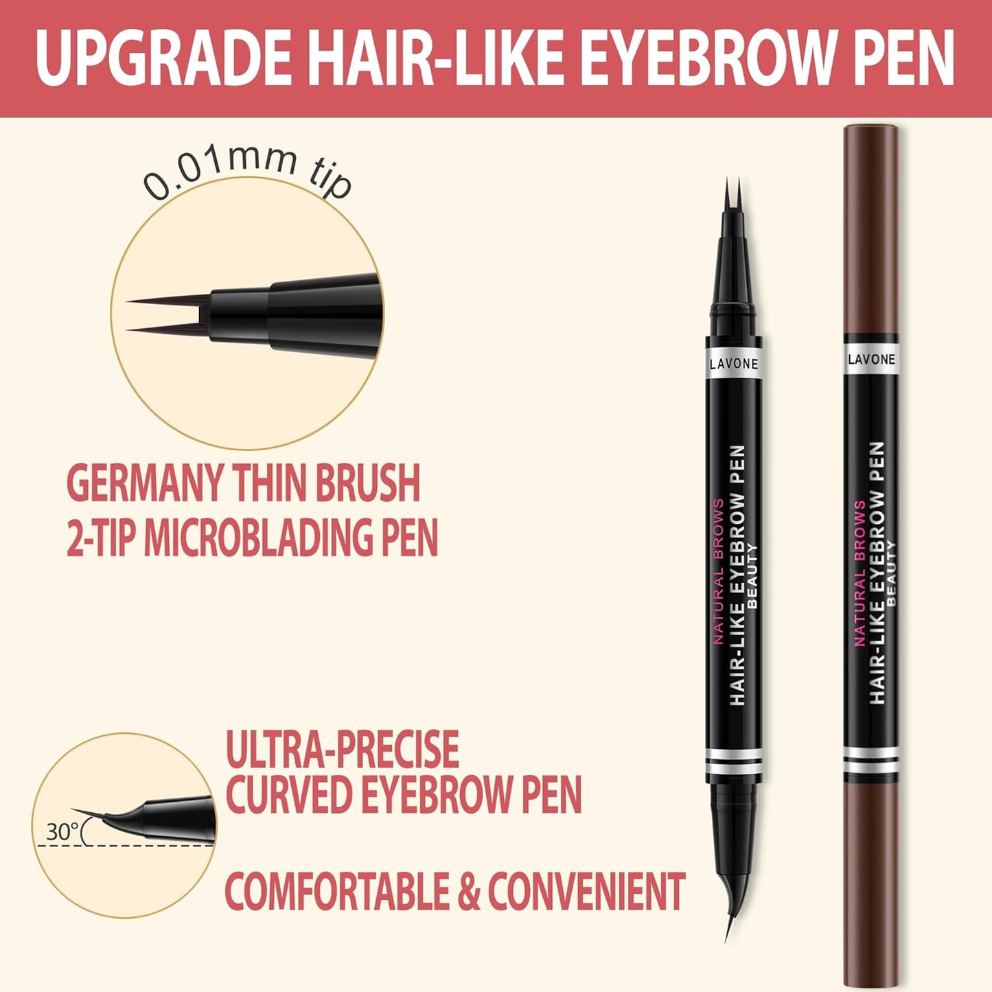 LAVONE Hair-Like Eyebrow Pen Makeup kit, Eyebrow Pencils for Women with Waterproof Microblading Eyebrow Pencil, Eyebrow Pomade, Eyeliner and Eyebrow Brush, Create Full, Natural Brows, Espresso