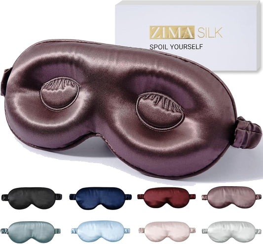 ZIMASILK Adjustable 22 Momme 100% Pure Mulberry Silk Sleep Mask, 3D Contoured Cup Eye Mask for Sleeping, Super Soft Breathable Blindfold, Perfectly Blocks Light for Sleeping. (Plum Wine)