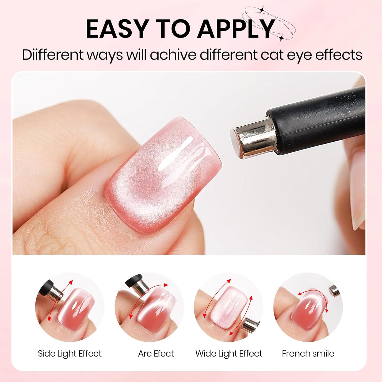 Moonlight Crystal Cat Eye Gel Polish, 15ml Peach Pink Glass Cateye Gel Nail Polish with Magnet Jelly Glitter Gel Polish Soak Off U V Gel Salon DIY at Home