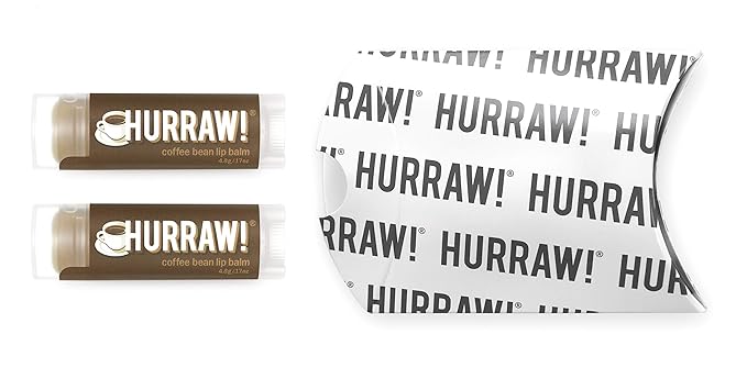 Hurraw! Coffee Bean Lip Balm, 2 Pack: Organic, Certified Vegan, Cruelty and Gluten Free. Non-GMO, 100% Natural Ingredients. Bee, Shea, Soy and Palm Free. Made in USA