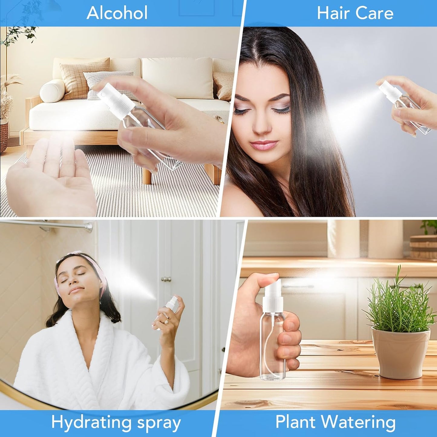 Spray Bottles, 2.7oz/80ml Clear Empty Fine Mist Plastic Mini Travel Bottle Set, Small Refillable Liquid Containers with 2pcs Funnels and 24pcs Labels (6 Pack)