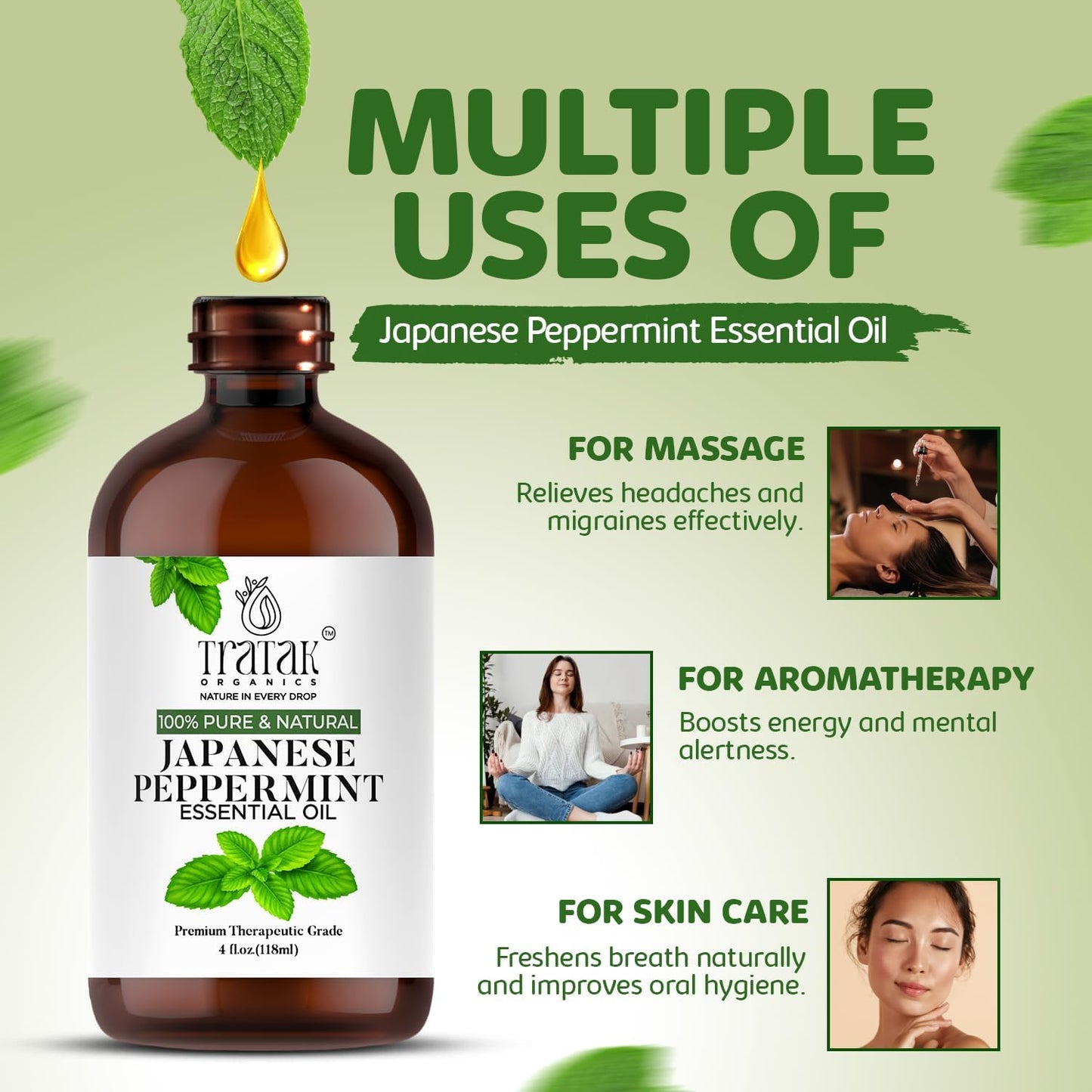 Peppermint Essential Oil 4 Fl Oz - 100% Pure and Natural Oil with Premium Glass Dropper, Premium Therapeutic Grade Essential Oil for Diffuser, Cleaning, Hair Care and Aromatherapy