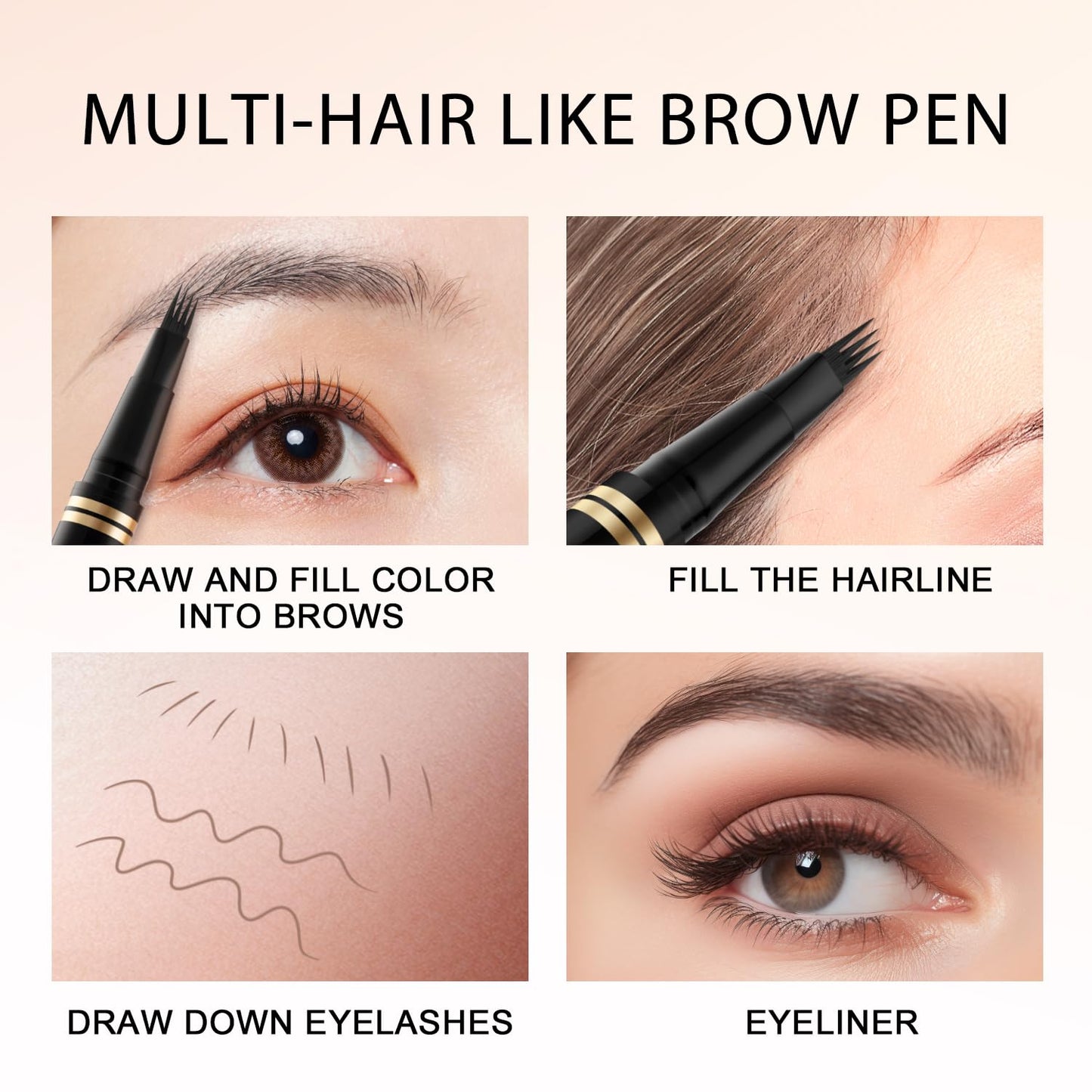 Eyebrow Pen,2-in-1 Waterproof Eyebrow Pencil with 4 Tip Microblading Brow Pen and Ultra-Precise Brow Pencil,with Dual-ended Eyebrow Brush,Eyebrow Makeup for Natural Looking - Brunette